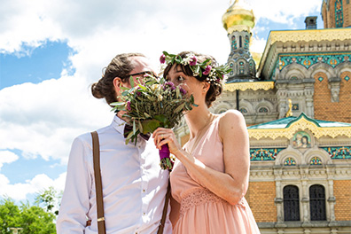 Hochzeitsfotos der standesamtlichen Trauung im Hochzeitsturm auf der Mathildenhöhe in Darmstadt