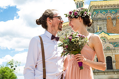 Hochzeitsfotos der standesamtlichen Trauung im Hochzeitsturm auf der Mathildenhöhe in Darmstadt