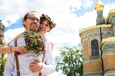 Hochzeitsfotos der standesamtlichen Trauung im Hochzeitsturm auf der Mathildenhöhe in Darmstadt