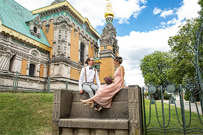 Hochzeitsfotos der standesamtlichen Trauung im Hochzeitsturm auf der Mathildenhöhe in Darmstadt